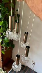 Hanglamp/kroonluchter, structuurglas 5 lichtpunten,metaal, Ophalen of Verzenden, Gebruikt, Glas, 75 cm of meer