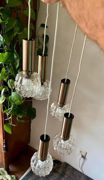 Hanglamp/kroonluchter, structuurglas 5 lichtpunten,metaal beschikbaar voor biedingen