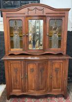 Vintage antieke Franse kast art nouveau glas in lood mooi!, Antiek en Kunst, Antiek | Meubels | Kasten, Ophalen
