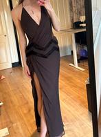 Bruine gala jurk met fluweel detail, lage rug, Ophalen of Verzenden, Nieuw, Maat 36 (S), Bruin