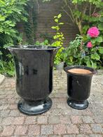 2 grote en 2 kleine bloempotten tuinvazen keramiek zie tekst, Ophalen, Gebruikt
