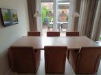 Eikenhouten eethoek met 6 stoffen stoelen, Huis en Inrichting, Tafels | Eettafels, Ophalen, Gebruikt, Eikenhout, 200 cm of meer