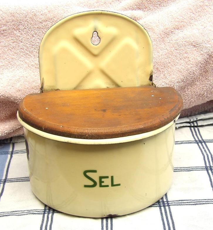 oude emaille zoutbak/ emaille zoutpot/ keukenpot, Antiek en Kunst, Antiek | Emaille, Ophalen of Verzenden