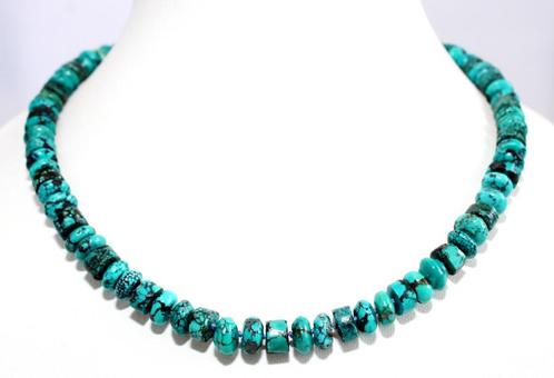 Schitterende Turquoise In Matrix& Sterling Zilver Ketting, Sieraden, Tassen en Uiterlijk, Antieke sieraden, Ketting, Zilver, Met edelsteen