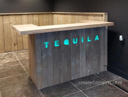 Houten bar letters steigerhout overkapping wielen koelkast, Huis en Inrichting, Barren, Nieuw, Ophalen of Verzenden
