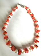 Bamboe koraal parel ketting zilveren haak sluiting, Sieraden, Tassen en Uiterlijk, Kettingen, Gebruikt, Overige kleuren, Verzenden