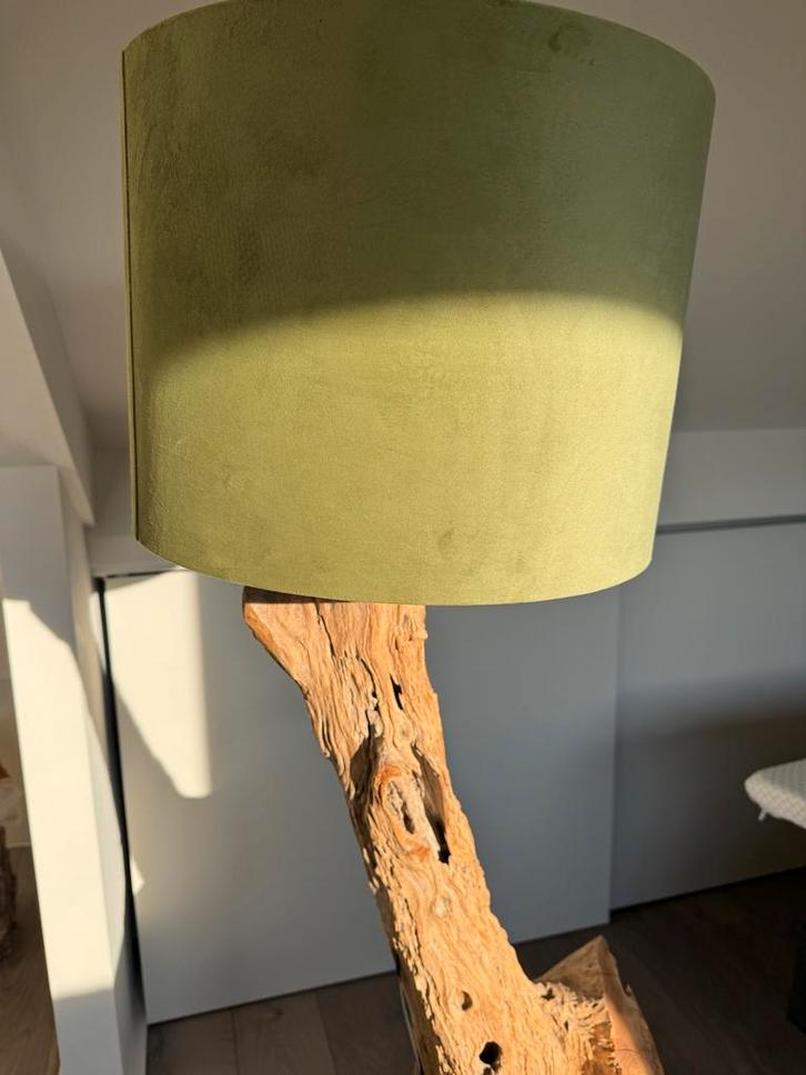 Boomstamlamp met Velvet Kap, Huis en Inrichting, Lampen | Vloerlampen, Zo goed als nieuw, 100 tot 150 cm, Hout, Ophalen