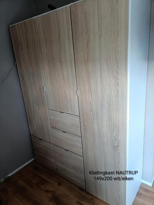 Kledingkast NAUTRUP 149x200 wit/eiken, Huis en Inrichting, Kasten | Kledingkasten, Zo goed als nieuw, 200 cm of meer, 100 tot 150 cm