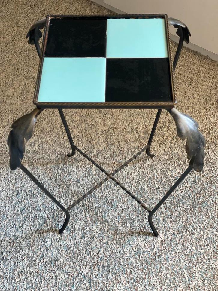 Vintage Bijzettafel met Tegelblad, Huis en Inrichting, Tafels | Bijzettafels, Gebruikt, Vierkant, Minder dan 45 cm, Minder dan 55 cm