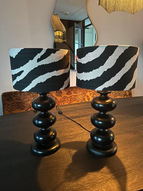 Zwarte lamp voet met kapjes Madame garage set, Huis en Inrichting, Lampen | Tafellampen, Zo goed als nieuw, Minder dan 50 cm, Hout