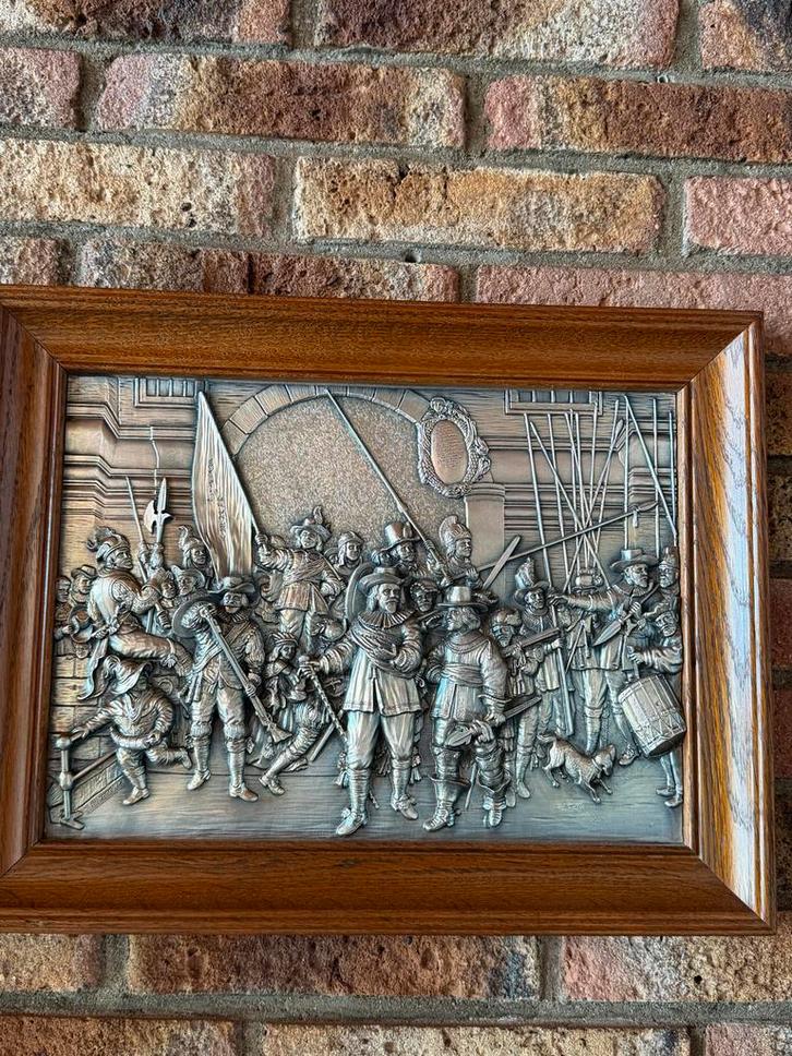 Nachtwacht Reliëf in Eiken Houten Lijst, Antiek en Kunst, Kunst | Overige Kunst, Ophalen of Verzenden