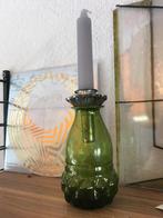 Vintage India kaarsenstandaard glazen flesje voor kaarsen, Groen, Minder dan 25 cm, Overige materialen, Ophalen of Verzenden