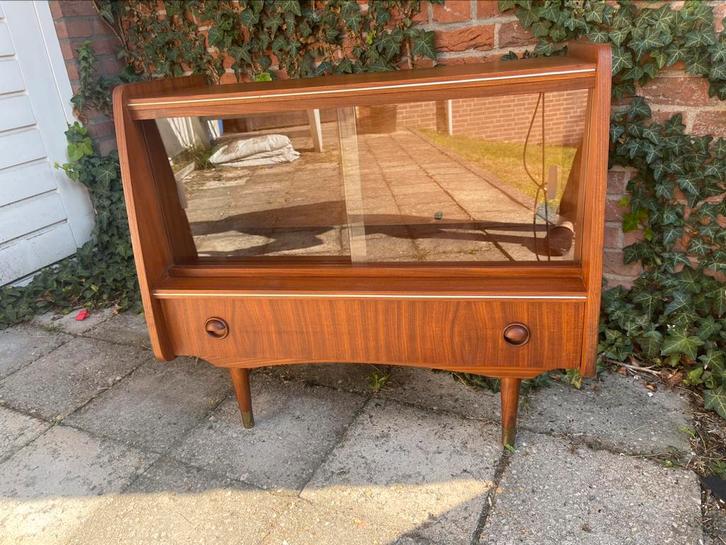 Vintage vitrinekastje mid century, Huis en Inrichting, Kasten | Vitrinekasten, Zo goed als nieuw, Minder dan 100 cm, 50 tot 100 cm