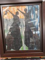 Abstract Schilderij met Figuren olieverf, Antiek en Kunst, Ophalen of Verzenden