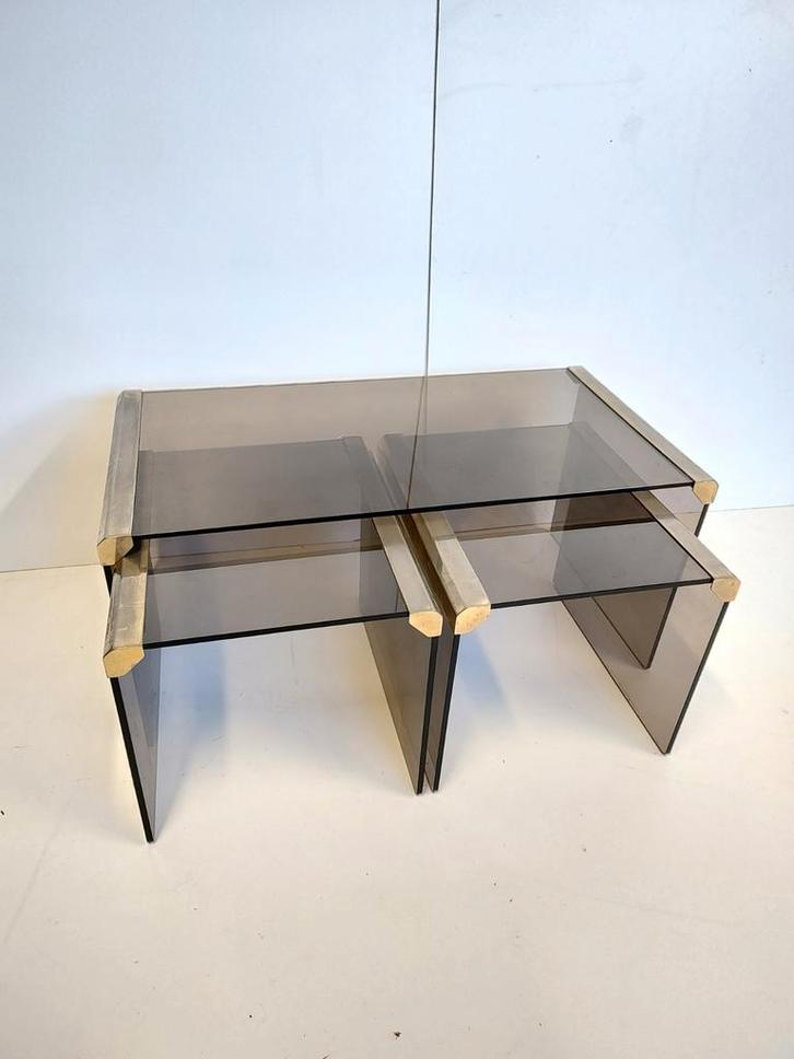 Bijzettafeltjes, jaren 70, Huis en Inrichting, Kasten | Ladekasten, Gebruikt, Minder dan 100 cm, 50 tot 100 cm, 25 tot 50 cm, Glas