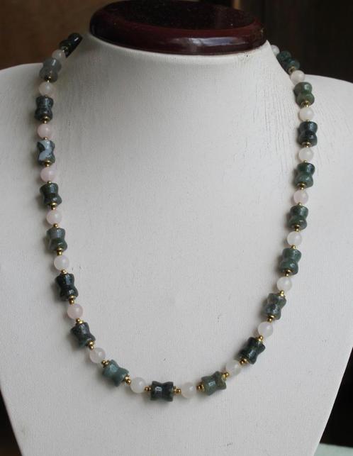 Prachtige ketting met Mosagaat, Rozenkwarts en Hematiet goud, Sieraden, Tassen en Uiterlijk, Kettingen, Nieuw, Steen of Mineraal