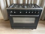 Smeg 5 pits fornuis wok heteluchtoven 90 cm zwart z.g.a.n., Ophalen, 60 cm of meer, Zo goed als nieuw, Energieklasse A of zuiniger