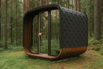 Panorama sauna uit duurzaam thermohout uit voorraad op=op!   beschikbaar voor biedingen