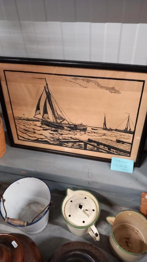 Willem Jans Dijk - De Beurtman - Houtsnede, Antiek en Kunst, Kunst | Etsen en Gravures, Ophalen