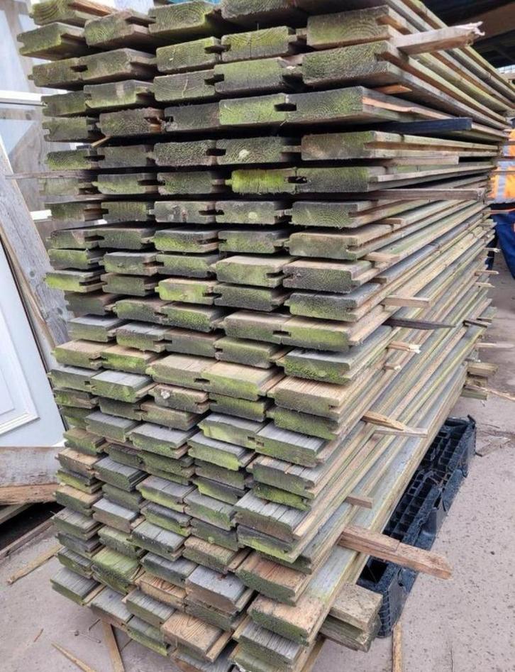 4 - Grenen blokhutprofiel planken, stapelplanken, kraaldelen, Tuin en Terras, Palen, Balken en Planken, Gebruikt, Planken, 250 cm of meer