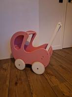 Roze/Witte Houten Poppenwagen met Dekentje, Ophalen