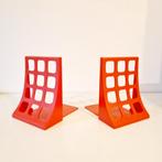 Oldstock vintage platenrek boekensteun spaceage oranje blauw, Ophalen of Verzenden, Huis en Inrichting