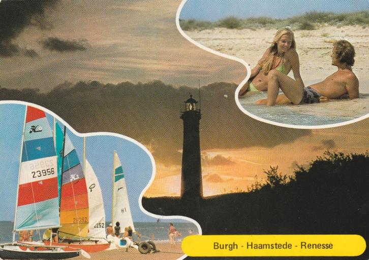 BURGH HAAMSTEDE RENESSE Zeilen Avond Vuurtoren Badgasten, Verzamelen, Ansichtkaarten | Nederland, Gelopen, Zeeland, 1960 tot 1980