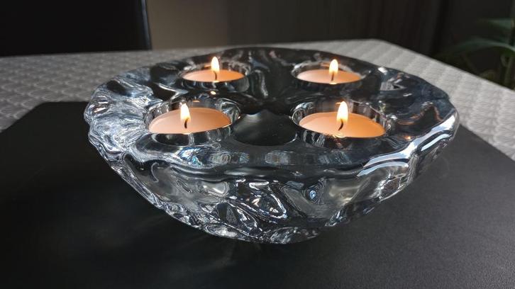 Orrefors Walnut waxinelichthouder voor 4 lichtjes, Zweden, Antiek en Kunst, Antiek | Kandelaars, Glas, Ophalen of Verzenden