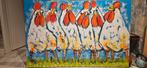 Vrolijke Kippen Schilderij door Liz, Antiek en Kunst, Kunst | Schilderijen | Klassiek, Ophalen