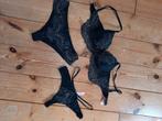 hunkemoller lingeriesetje zwart borduursels 80D slip string, Ophalen of Verzenden, Zwart, String