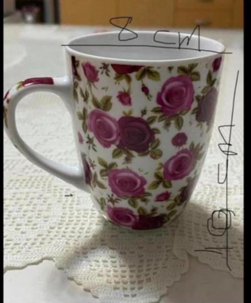 Siaki Porseleinen Nieuwe Mokken met Rozen, Ophalen, Nieuw