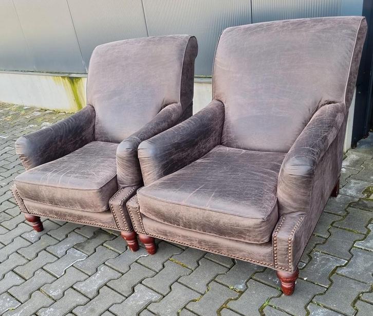 2x Laid back lounge fauteuil grijs / antraciet leer +BEZORGD, Huis en Inrichting, Fauteuils, Gebruikt, Leer, 75 tot 100 cm, Ophalen of Verzenden