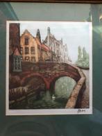 Mooie oude ingelijste litho van Brussel door Jef Codron., Antiek en Kunst, Kunst | Litho's en Zeefdrukken, Ophalen of Verzenden