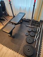 Complete fitness set, bankje, 112.5kg gewichten, dumbells, Sport en Fitness, Fitnessmaterialen, Ophalen, Fitnessbank