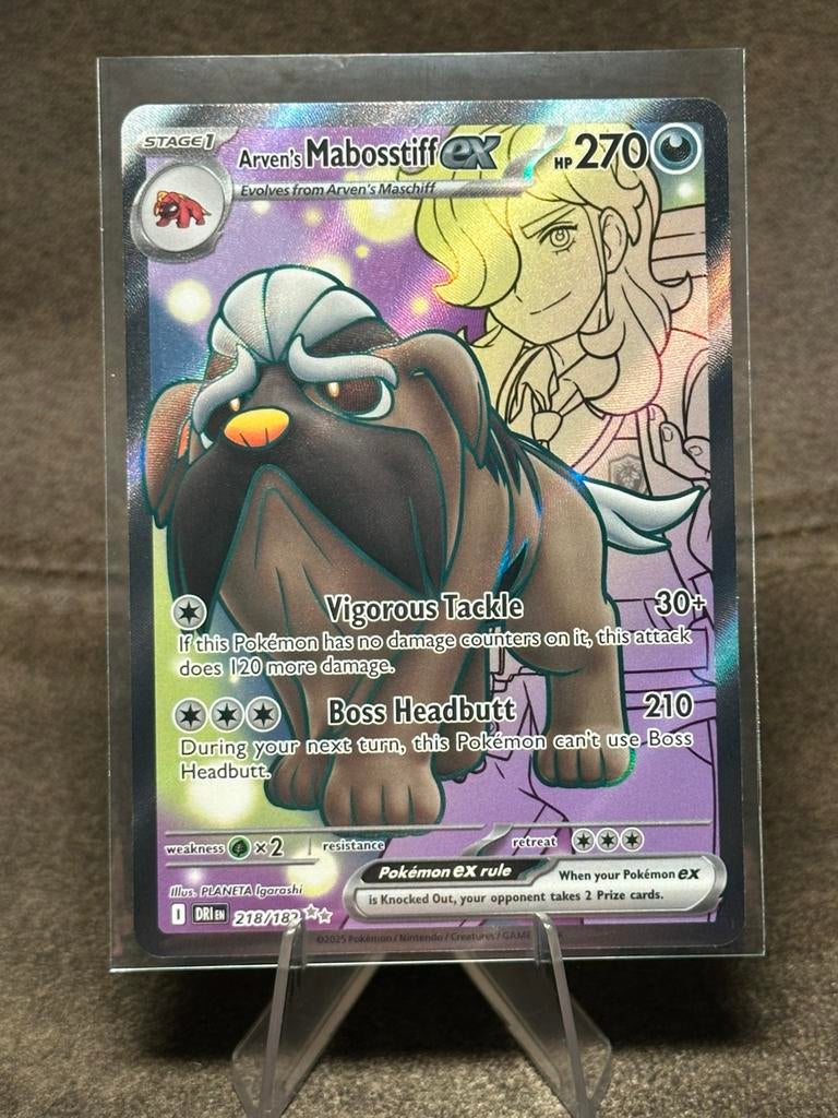 Arven's Mabosstiff Ex #218 218/182 (Pokemon Destined Rivals), Hobby en Vrije tijd, Verzamelkaartspellen | Pokémon, Zo goed als nieuw
