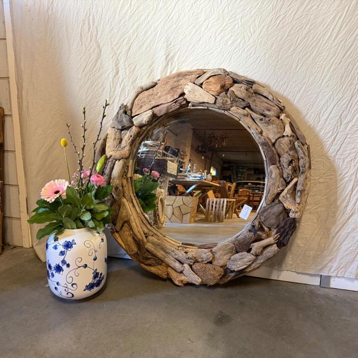 Spiegel - driftwood / drijfhout lijst - 100 cm - TTM Wonen, Huis en Inrichting, Woonaccessoires | Spiegels, Nieuw, 100 tot 125 cm