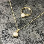 14 karaat gouden ketting met ring set parels, Ophalen of Verzenden, Zo goed als nieuw, Goud