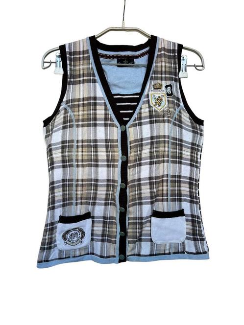 L’Argentina Vest Maat M Beige Bruin Ruit Streep Gilet, Kleding | Dames, Bodywarmers, Gedragen, Maat 38/40 (M), Bruin, Verzenden