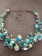 Mooie turquoise choker fantasie ketting, Verzenden, Zo goed als nieuw, Blauw, Overige materialen