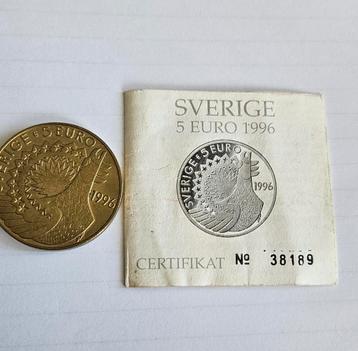 Zweedse 5 Euro Munt 1996 met Certificaat beschikbaar voor biedingen