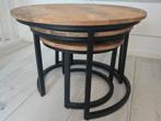 Set van drie ronde mango hout tafels, Ophalen, Minder dan 55 cm, Gebruikt, Rond