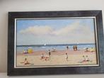 Olieverfschilderij van zomers strandgezicht met mensen., Ophalen of Verzenden