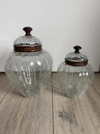 2 glazen potten met ijzeren deksel., Ophalen, Wit, Minder dan 50 cm, Glas