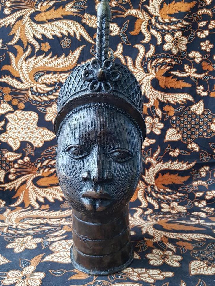 Groot authentiek Oduduwa hoofd uit Nigeria van Benin brons., Antiek en Kunst, Kunst | Niet-Westerse kunst, Ophalen of Verzenden