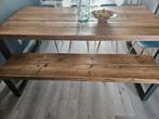 Mooie moderne eikenhouten eettafel met bankje, 200 cm of meer, Zo goed als nieuw, Vijf personen of meer, Rechthoekig