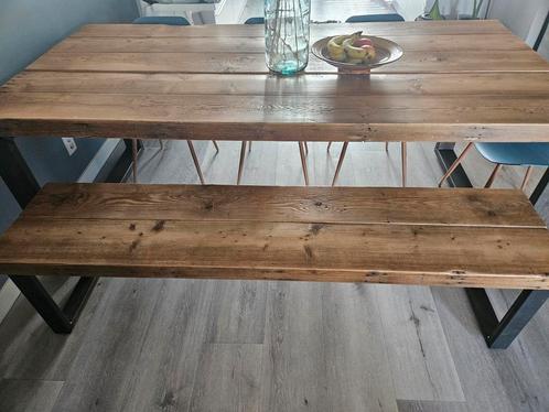 Mooie moderne eikenhouten eettafel met bankje, Huis en Inrichting, Tafels | Eettafels, Zo goed als nieuw, 50 tot 100 cm, 200 cm of meer
