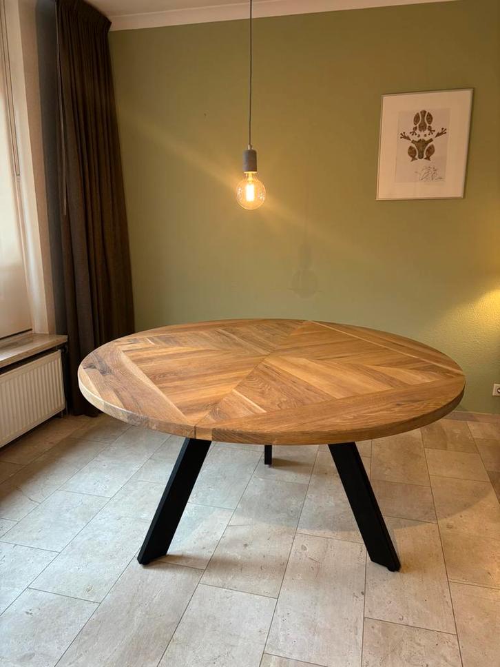 Ronde eettafel | Massief eiken blad | hoog 78 x diameter 150, Huis en Inrichting, Tafels | Eettafels, Zo goed als nieuw, 100 tot 150 cm
