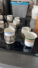 Porseleinen koffiekopjes in metalen houder 12stuks, Ophalen of Verzenden