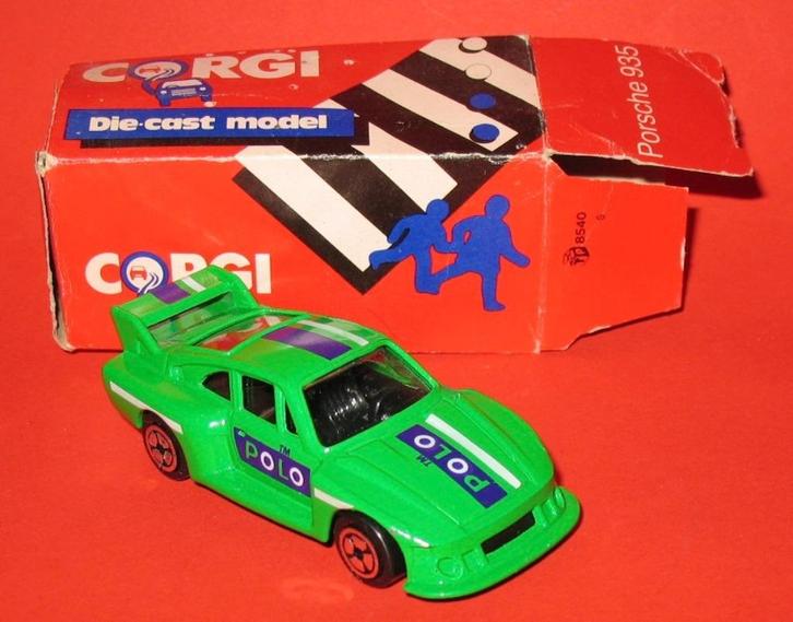 Corgi Porsche 935 Polo groen ZGAN in doosje die cast model, Hobby en Vrije tijd, Modelauto's | 1:43, Zo goed als nieuw, Auto, Corgi