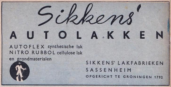 Reclame Adv 1943 Sikkens Autolakken Sassenheim Auto Lak Verf, Verzamelen, Merken en Reclamevoorwerpen, Gebruikt, Overige typen